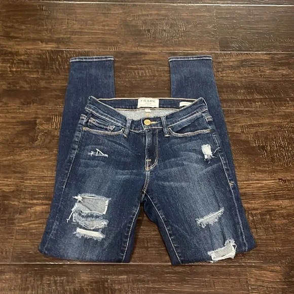 Frame Denim Denim - Frame Denim Le Skinny De Jeanne Distressed Medium Wash Jeans Size 25
